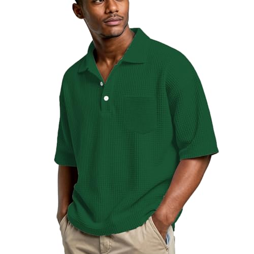 Camisetas Manga Corta Hombre, Camiseta con Bolsillo, Vestir Deportivo Originales Polo Golf, Casual Tenis Trabajo Transpirables Tecnico Waffle Fincut Ropa de Verano Hombre, XXL
