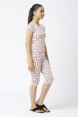 Image of SINI MINI Round Neck with Half Sleeve Top & Capri Beige Girls Casual Pack of 1 Night Suit Set