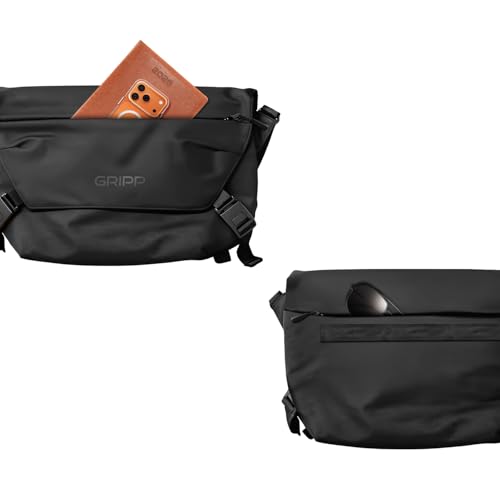 Image of GRIPP Oslo Laptop Sleeve Bag for Laptop /MacBook up to 14 Inch, Crossbody Messenger Style, Wide Flap Closure, Hidden Pockets, Detachable Shoulder & Safety Strap, Trolley Sleeve, Water-Resistant - Black
