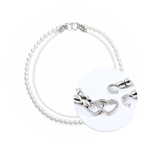 Pearl Necklace with Cubic Zirconia Heart Charm, Convertible & Versatile White Statement Jewelry for Women, Dainty Two-Way Design for Weddings, Proms, Parties, Holidays & Bridal Outfits