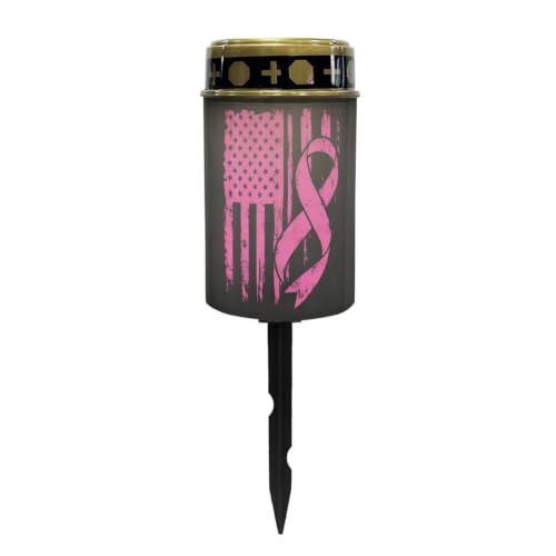 Image of Poceacles Solar Outdoor Lights Solar Grave Lights Cemetery Candles Decorative LED Automatic Flameless Candle, Pink Ribbon American Flag