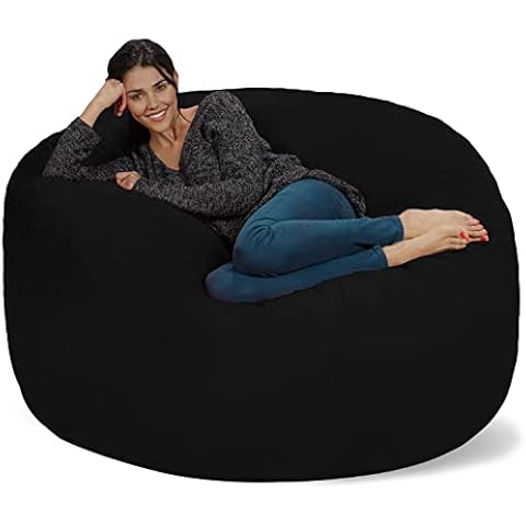 Chill Sack Bean Bag Chair: Giant 5' Memory Foam Furniture Bean Bag - Big Sofa with Soft Micro Fiber Cover - Onyx Black Cover