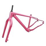 Generisch T800 Fibre Snow Fat Rahmen, 1-1/8 bis 1-1/2 Tapered 31,6 mm und Gabel 26er Steckachs-Rahmenset(Full pink,18inch Glossy)