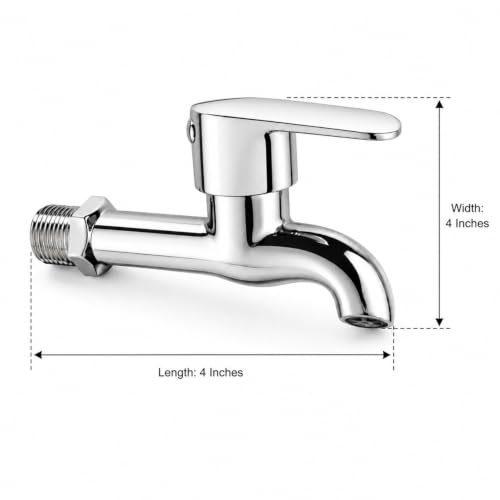 Image of Stainless Steel Long Body Bib Cock Water Tap for Bathroom & Kitchen - Chrome Finish Wall Mounted Bibcock Tap Faucet with Leak-Proof Valve & Water-Saving Aerator (Silver, 4 x 4 Inches)
