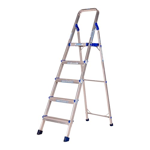 Image of ASCENT Ladder for Home 5 Steps Foldable Step Ladder with 12-Inch Wide Anti-Skid Platform | Virgin Aluminium Material for Strength & Stability | Heavy Duty | 5 Year Warranty | 180 kg Capacity