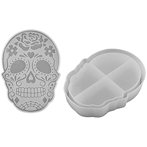biteatey Crystal Epoxy Skull Skeleton Pendant Jewelry Resin Mold Coffin - Trinket Box Silicone Mould Halloween Gothic Container DIY Crafts Making Tools For Casting Unique Storage Trays Cover