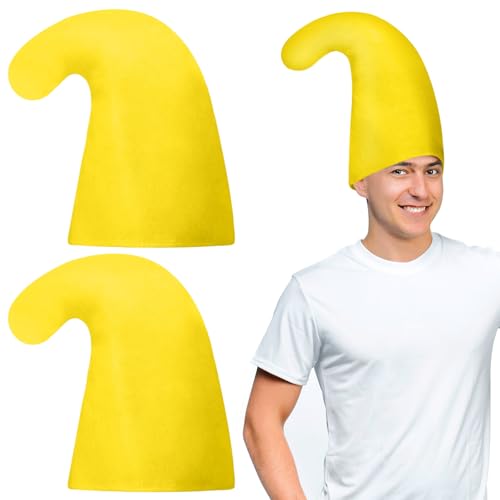 SATINIOR 2 Pezzi Cappelli Gnome di Carnevale Cappelli Nani in Feltro per Carnevale Fantastico Costume di Natale Cosplay de Festa Gnome, Taglia Unica per Adulti (Giallo)