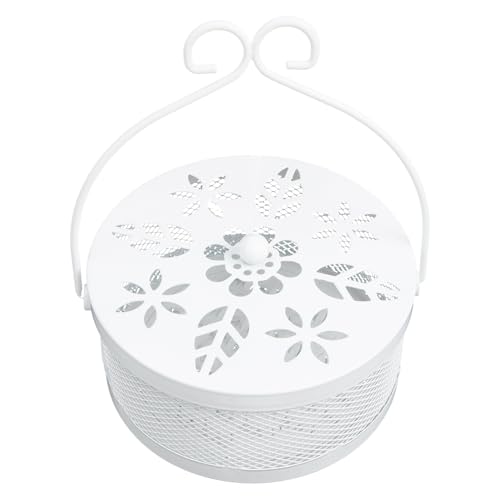 EPIGEIST 鉄製蚊香ホルダー 蚊取り線香入れ 蚊遣り器 蚊取り線香ケース ホワイト 屋内外対応 防火カバー付き 空洞模様デザイン 耐熱絶縁 携帯