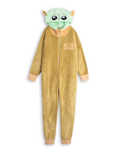 Star Wars The Mandalorian Grogu Unisex-Einteiler für Kinder in Grün | Kuschelige Fleece-Loungewear mit Kapuze und Reißverschluss & Kostümspiel | Weiche Langarmkleidung | Kinder-Merchandise