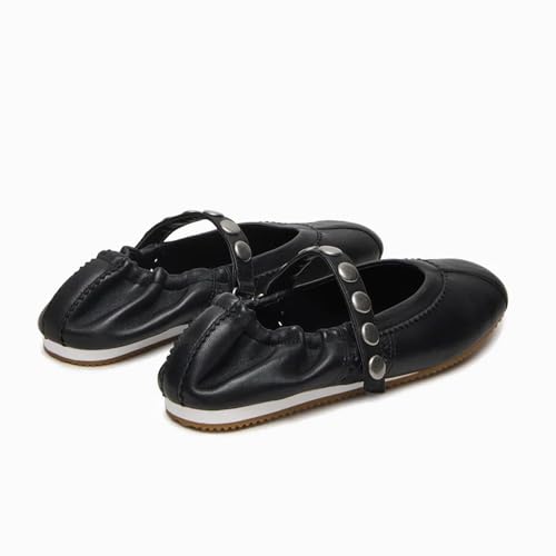 Women's Ballet Sliver Black Studded Ankle Strap Flat Shoes and Mary Jane Shoes Slip On Ankle Strap4