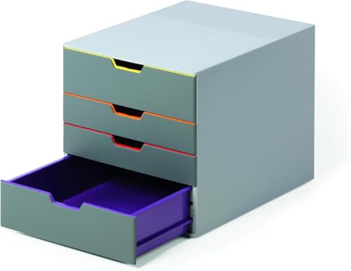 Durable 760427 Varicolor 4, Cassettiera con 4 Cassetti Colorati, Porta Etichetta Rimovibile, 292 x 280 x 356 mm