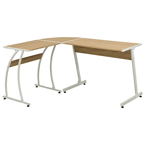 GeenYuu Escritorio esquinero en forma de L, tablero de partículas de roble con marco de metal, 152 x 117 x 74 cm, mesa de trabajo, oficina en casa, oficina, estudio, con gran tablero de escritorio y