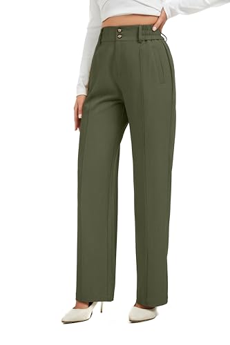 FUNYYZO Wide Casual Pants Women's High Elastic Waisted Business Work Trousers Long Straight Suit Pants2