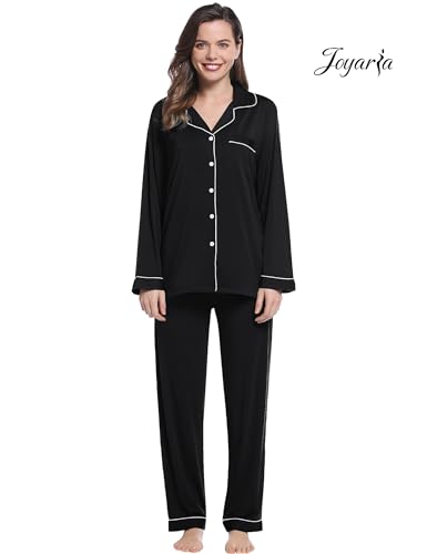 Image of Joyaria Women's Cooling Bamboo Viscose Pajama Set Long Sleeve Button Front | Hot Sleeper Comfort . Cooling Relief . Lightweight Feel for Sleeping & Lounging