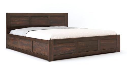 Image of STRATA FURNITURE Sheesham Wood Queen Size Bed with Box Storage Double Cot Wooden Palang for Bedroom Living Room Furniture (Walnut Finish)