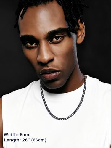 Suplight Mens Necklace Stainless Steel Chains, Silver/Gold/Black Plated Punk Miami Curb Link Chains, 4MM/6MM/9MM Cuban/Square Box/Figaro Necklace Jewellery Gifts for Men 18" 20" 22" 24" 26" 28" 30"