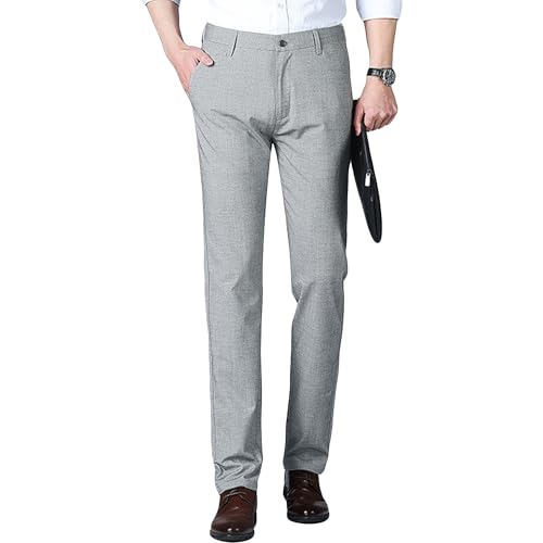 Men's Casual Stylish Dress Pants Business Straight Fit Suit Pants Summer Lightweight Solid Color Work Pants