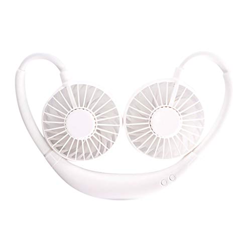 YJYdadaS USB LED Light Rechargeable Fan Portable Sports Lazy Fan Hanging Neck Style Dual Cooling Fan Charging Fan Without Aromatherapy (White)