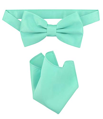 Vesuvio Napoli BowTie Solid Aqua Green Color Mens Bow Tie & Handkerchief