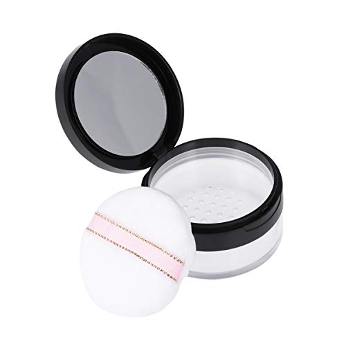 FRCOLOR Empty Loose Powder Container Reusable Plastic Makeup Powder Case Loose Powder Jar with Mirror,Sifter Lid and Powder Puff(Black) - Image 3