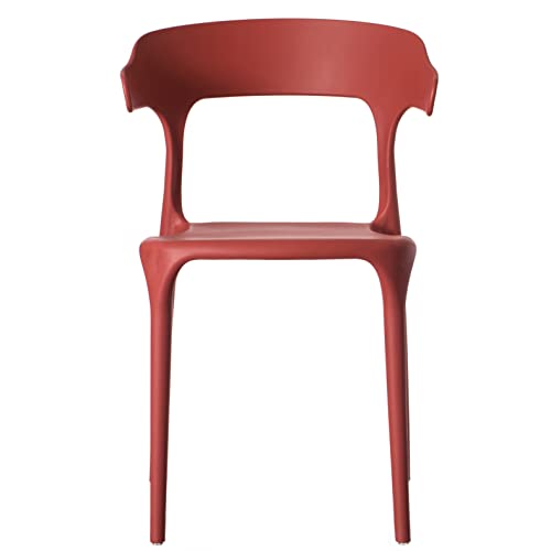 Fabulaxe Modern Plastic Outdoor Dining Chair With Open U Shaped Back, Red Set Of 2 #TOP1