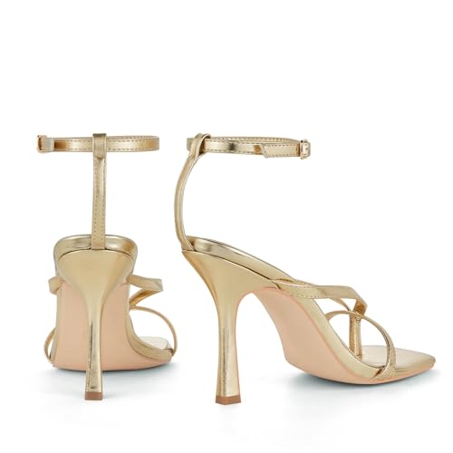 Elisabet Tang Womens Square Toe Heeled Sandals,4.3 inch Square Toe Thong Strappy Ankle Strap Stiletto Heel Sandals Wedding Dress Party Shoes4