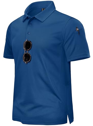 TACVASEN Breathable Golf Polo Tops for Men Tactical T-Shirt Short Sleeve Military Shirts Lightweight Work Polo Shirt Royal Blue,M