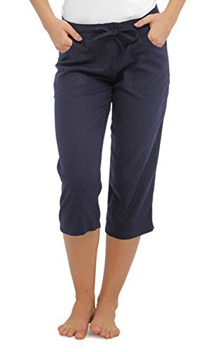 INSIGNIA Ladies Womens Linen Casual Trousers Crop 3/4 Short with Pocket New 10-24 Size (Navy, 14)