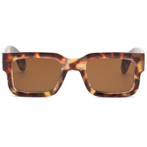 LJCZKA Square Thick Frame Sunglasses for Women Men Retro Chunky Rectangle Sun Glasses Trendy Shades UV400 Protection2