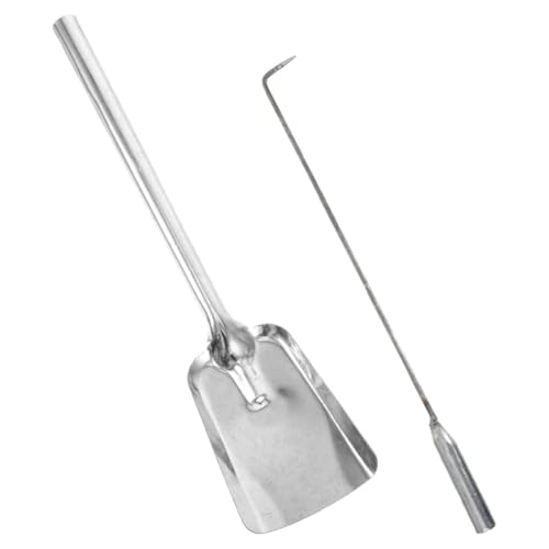 SHINEOFI Pala y Atizador para Fogata de Acero Grueso Juego 2 Piezas Utensilios para Chimenea Pequeñas Uso en Estufa de Leña y Exteriores Color Plata