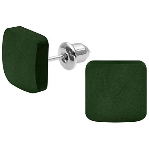 SoulCats® 1 pair of square wooden stud earrings in dark green Cover