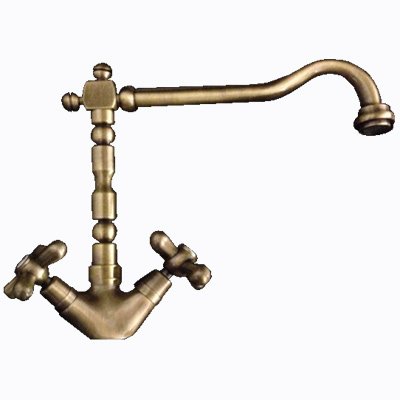 Nostalgie Landhausstil 2-Griff Spültisch Küchenarmatur messing gebürstet mit Kreuzgriffe, Mischbatterie im Retro Antik Design mit keramischen Kartuschen, Serie Armony Cover