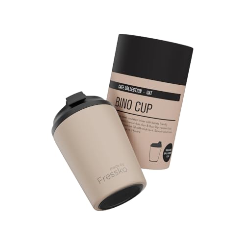 made by Fressko Reusable Coffee Cup (227ml) - Double-Wall Insulated Stainless Steel Travel Mug - BPA-Free & Leak-Proof Cup with Lid for Hot Drinks, Iced Coffee & Cold Brew - Oat (Neutral/Beige)