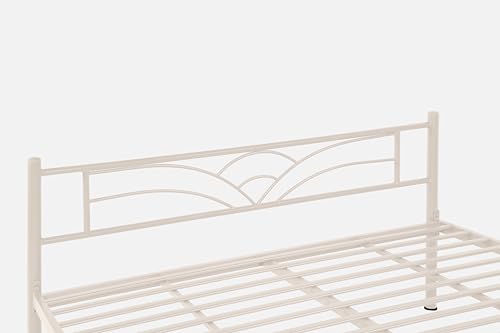 Image of Zyra Metal King Size Bed Without Storage | Wrought Iron Double Bed with Headboard & Footboard | Sturdy Powder Coated Platform Bed King Size Cot for BedroomLivingRoom Ivory (75x72)