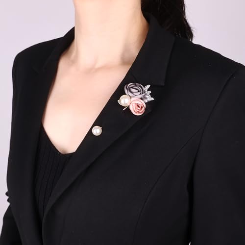 Image of Elegant Floral Brooch Pins for Women, Sweater Shawl Silk Cardigan Lapel Pins, Cardigan Jewelry Suit Shirt Accessory with Crystal CZ Flowers Brooches Pins for Women