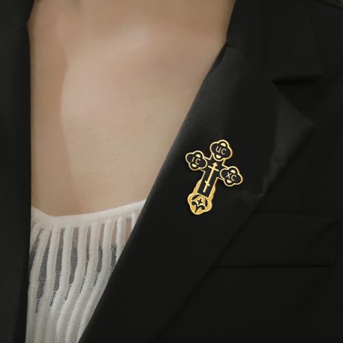 Image of TEAMER Cross Brooch Lapel Pin For Men Russian Orthodox Crucifix Eastern Church Cross Tie Pins Religious Christian Prayer Jewelry