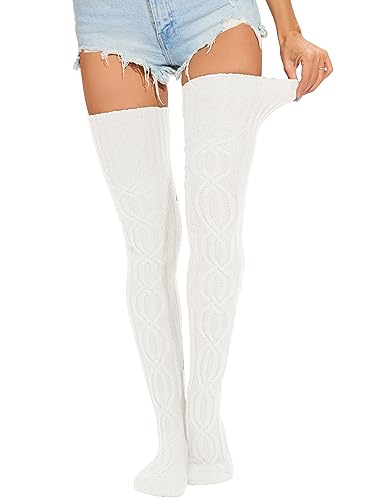 Image of Women's Thigh High Knitted Winter Boot Socks Vintage Extra Long Leg Warmer Over Knee High Stockings