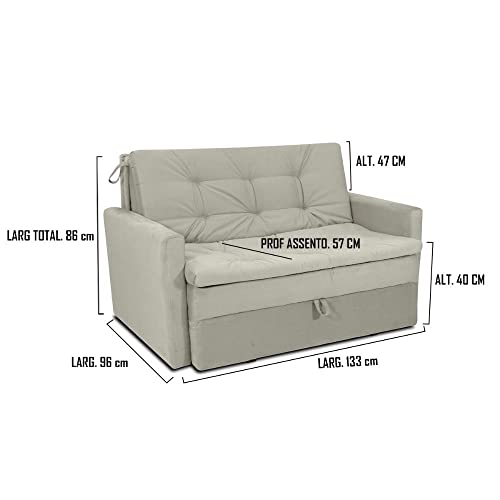 Sofá Cama 2 Lugares com Braço Veludo Pavia Bege Venezia Matrix