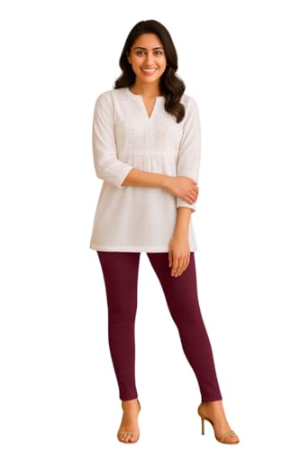 Image of Amazon Brand - Anarva Women's Super Cotton Combed Slim Fit Elastane Stretch Comfort Ankle Length Leggings with Ultrasoft Waistband