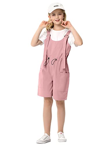 Lionjie Girls Summer Adjustable Shortall Rompers Loose Casual Jumpsuits With 2 Pockets Pink Overalls Outfits 7-8Y #TOP2