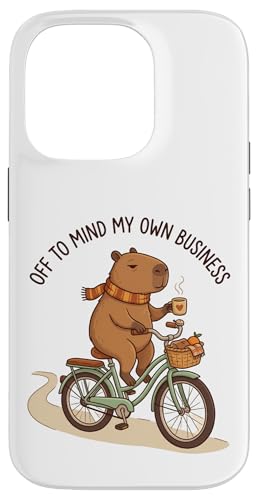 Off To Mind My Own Business Cozy Capybara Ride a Bike �X�}�z�P�[�X iPhone 14 Pro �p