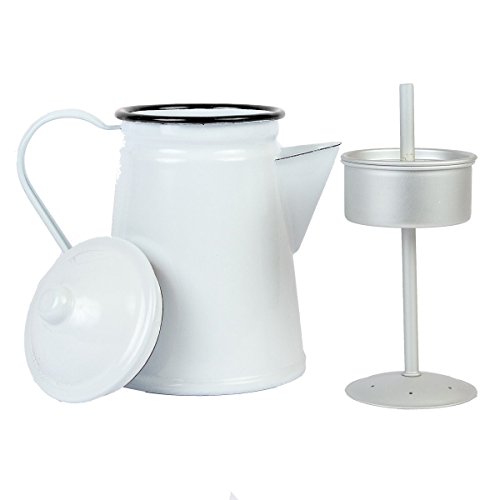 Enamelware 4 Cup Coffee Pot with Percolator - Solid White with Black Rim