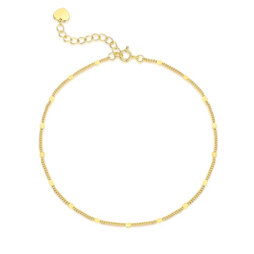 14K Gold Anklets for Women Gold Anklet Ankle Bracelets for Women Thin Ankle Bracelet Cuban Chain with Spaced Tiny Disc Cuban Link Anklets for Womens 10(8.5+1.5) Inches