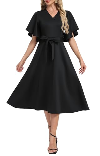 Image of DNFUN Women's Cocktail Dresses 2025 Formal Wedding Guest Church Modest Christmas Party Prom Dress Black