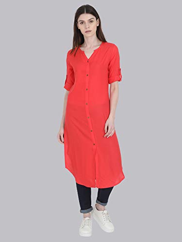 Image of Women's Rayon Solid Long-Length Kurti