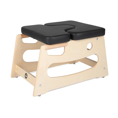 Bodhi Kopfstandhocker| Yoga Hocker aus Holz mit praktischen Griffen | Yogastuhl mit Polster für Umkehrhaltung | inkl Zusatzpolster | schwarz
