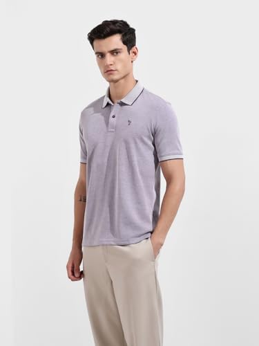 Image of The Indian Garage Co Men Regular Fit Textured Polo Neck Half Sleeves Tshirt