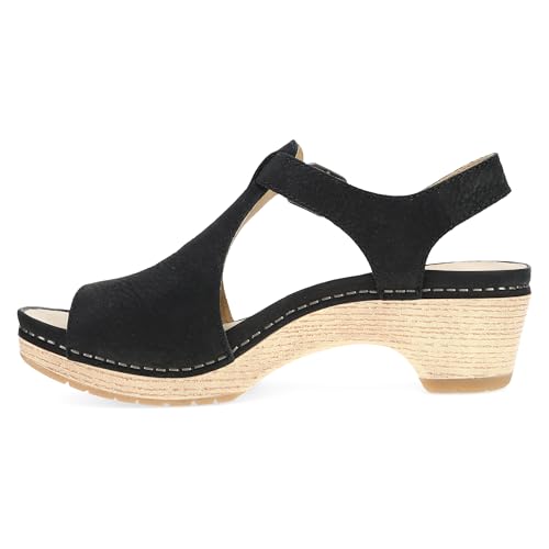 Image of Dansko Laverne Peep-Toe Sandals for Women - T-Strap Design with Stain Resistant Nubuck Leathers