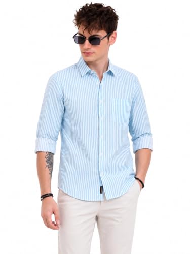 Image of Youth First Men's Cotton Blend Casual Shirt | Regular Fit Solid Full Sleeve Button Down Collared Shirts | Comfortable Formal Office Business Casual for Men