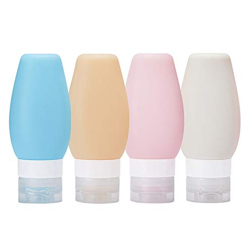 Travel Bottles, Xboun Leakproof Silicone Refillable Travel Containers, 3 oz TSA Approved Squeezable Travel Tube Sets 4 Packs for Shampoo Lotion Soap (Pink)